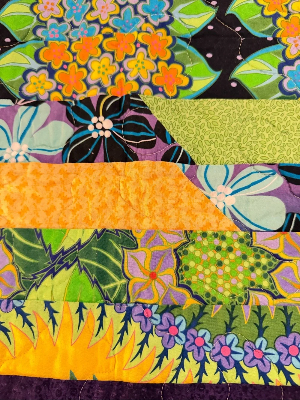 Handmade Bright Patchwork lap Quilt, wall hanging or bed accent. 29 x 37 inches.